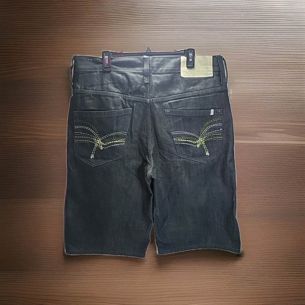 Rocawear Men 38 Black Denim Jean Shorts Regular Fit Embroidered Pockets Raw Y2K